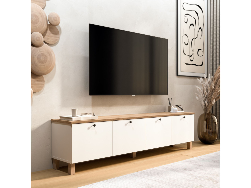 "Nord" Wooden TV Stand - 180 x 34 x 45 cm - White / Oak