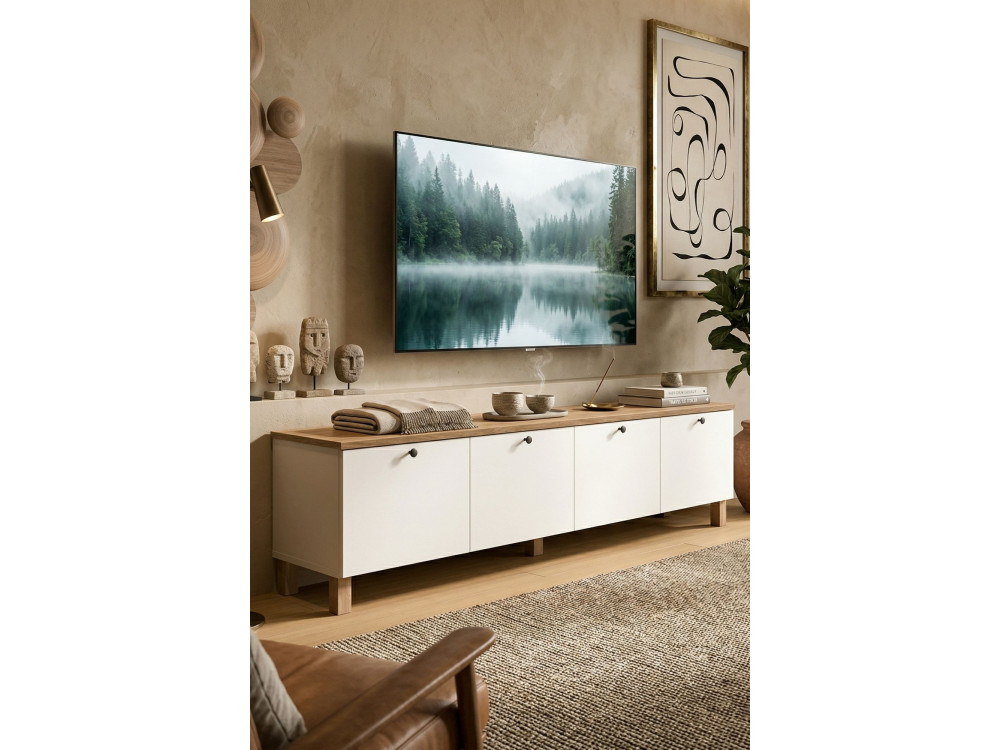 "Nord" Wooden TV Stand - 180 x 34 x 45 cm - White / Oak