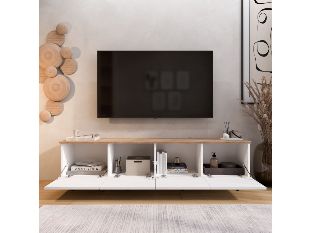 "Nord" Wooden TV Stand - 180 x 34 x 45 cm - White / Oak
