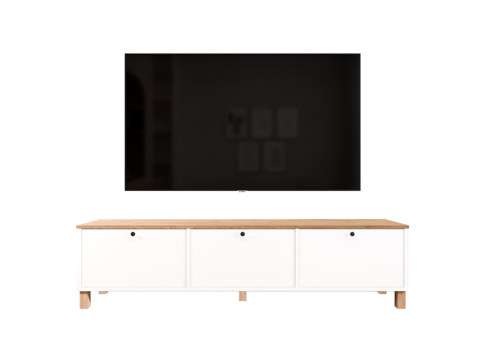 "Nord" Wooden TV Stand - 180 x 32 x 45 cm - White / Oak