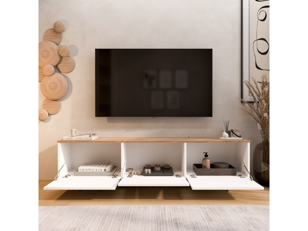 "Nord" Wooden TV Stand - 180 x 32 x 45 cm - White / Oak