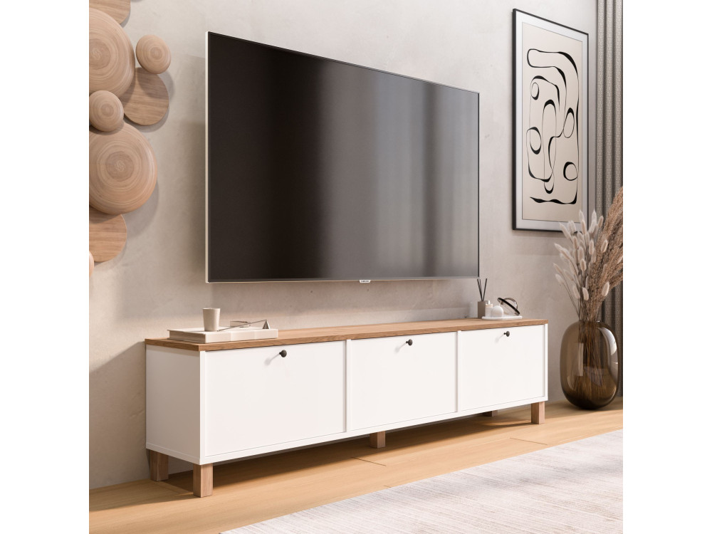 "Nord" Wooden TV Stand - 180 x 32 x 45 cm - White / Oak