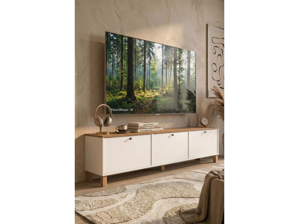 "Nord" Wooden TV Stand - 180 x 32 x 45 cm - White / Oak