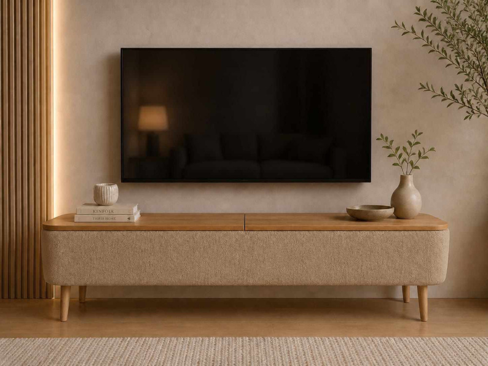 "Sarven" Wooden TV Stand - 120 x 30 x 45 cm - Beige