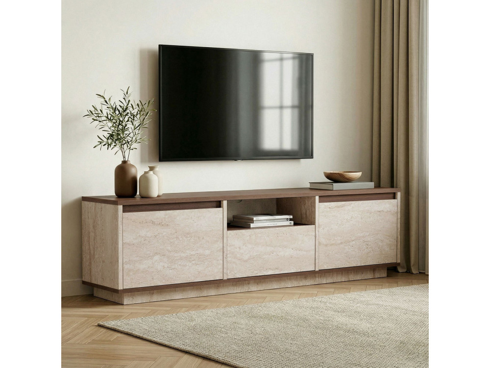 "Sentinel" Wooden TV Stand - 160 x 30 x 42 cm - Travertine / Milano Walnut