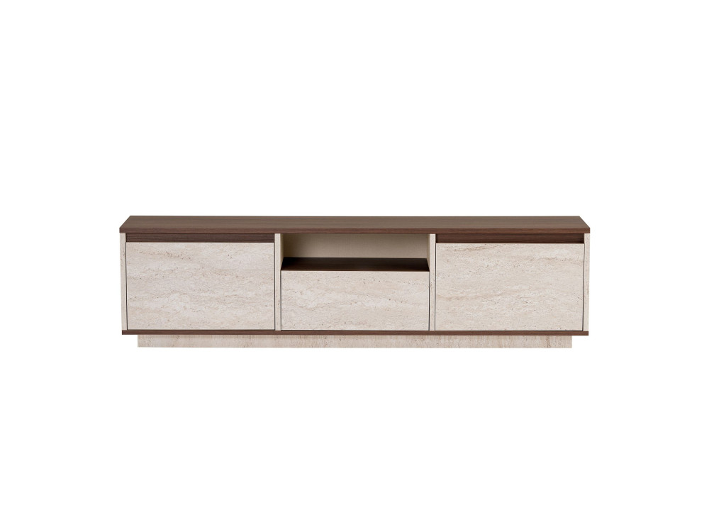 "Sentinel" Wooden TV Stand - 160 x 30 x 42 cm - Travertine / Milano Walnut