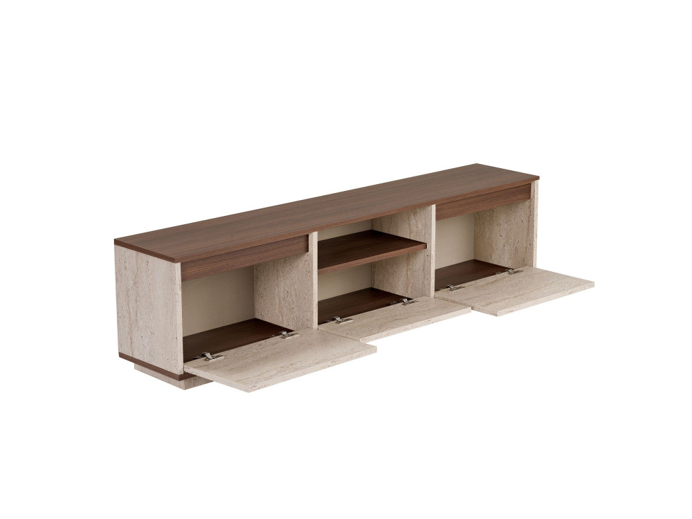 "Sentinel" Wooden TV Stand - 160 x 30 x 42 cm - Travertine / Milano Walnut