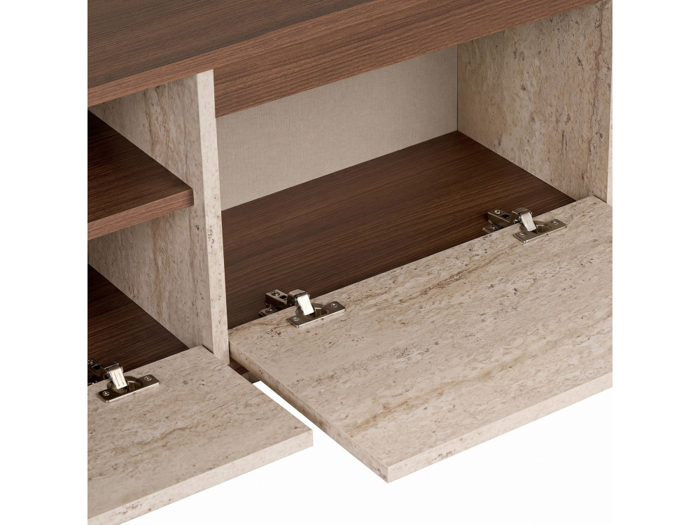 "Sentinel" Wooden TV Stand - 160 x 30 x 42 cm - Travertine / Milano Walnut