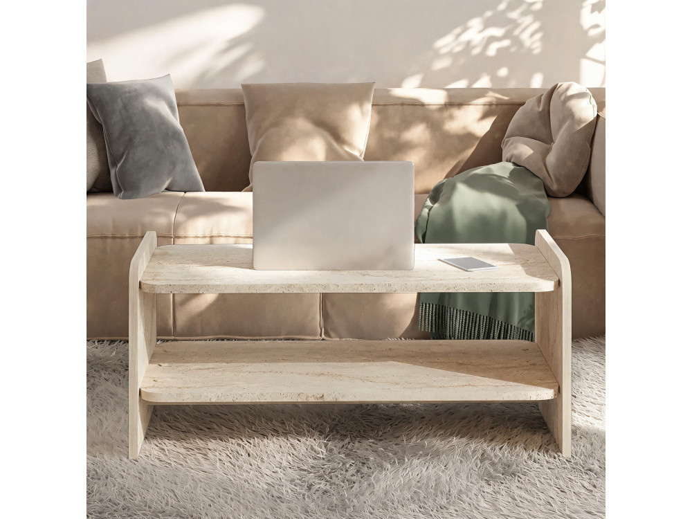 "Amon" Wooden Coffee Table - 89.8 x 39.8 x 44.8 cm - Travertine