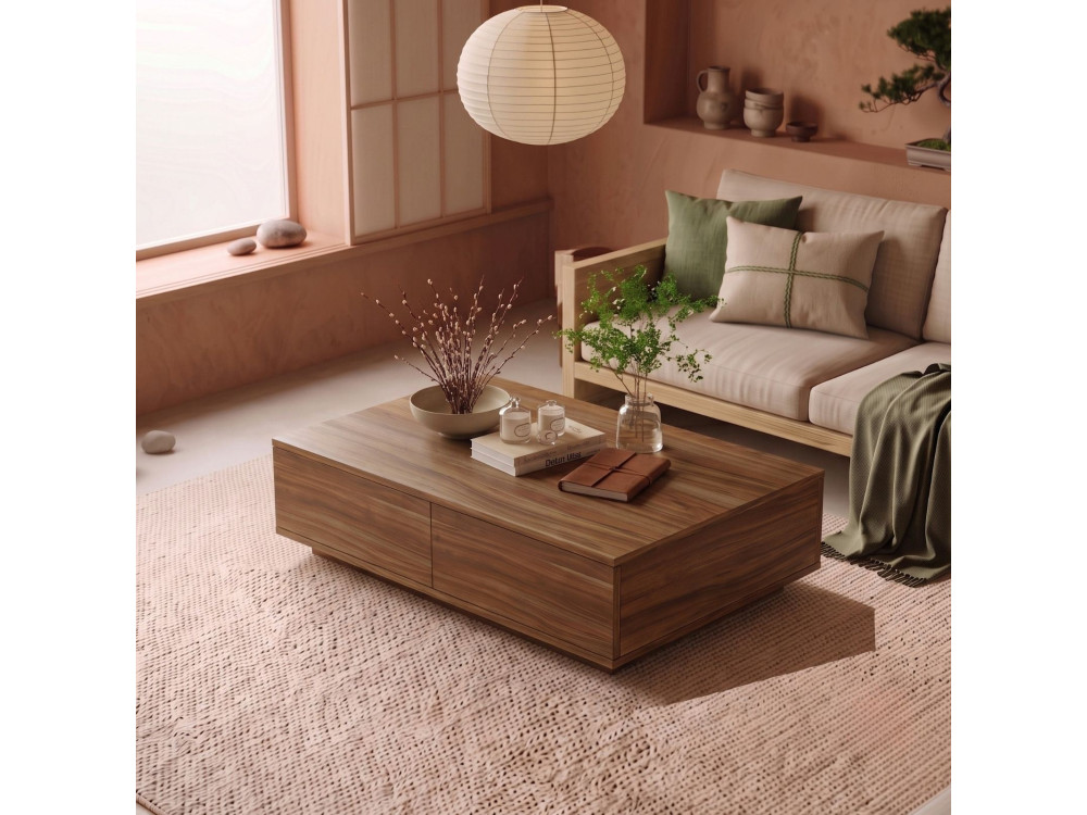 "Ave14" Wooden Coffee Table - 90 x 28.6 x 60 cm - Walnut