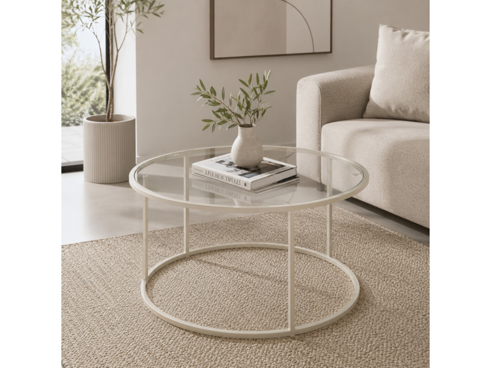 "Beige-Trs-80-Nrd-Srk" Wooden Coffee Table - 80 x 80 x 43 cm - Beige