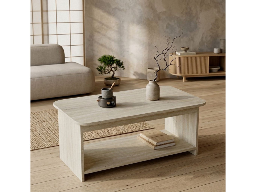 "Chb1" Wooden Coffee Table - 100 x 50 x 42 cm - Travertine