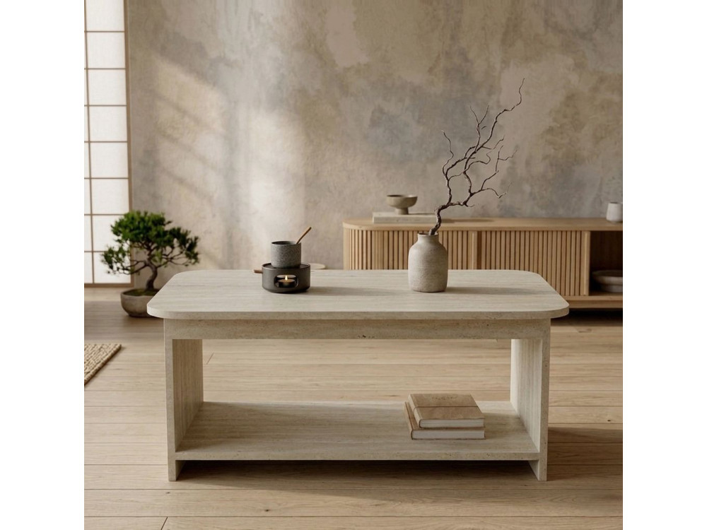 "Chb1" Wooden Coffee Table - 100 x 50 x 42 cm - Travertine