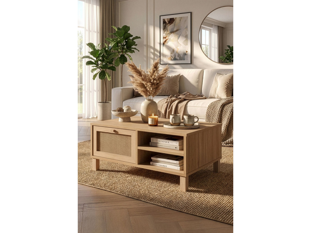"Dune" Wooden Coffee Table - 90 x 60 x 39 cm - Oak