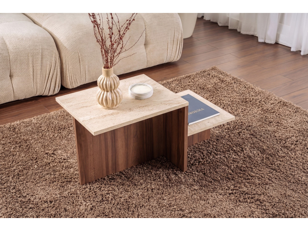 "Harmony" Wooden Coffee Table - 80 x 40 x 40 cm - Travertine