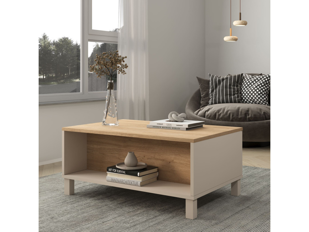 "Mood" Wooden Coffee Table - 90 x 60 x 40 cm - Sand