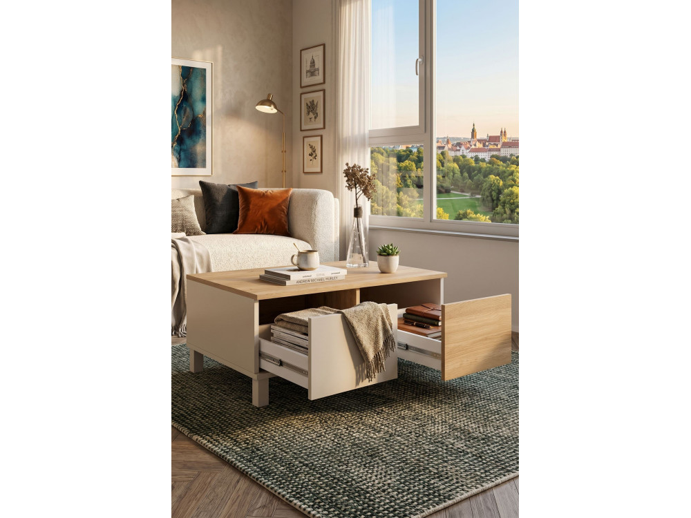"Mood" Wooden Coffee Table - 90 x 60 x 40 cm - Sand