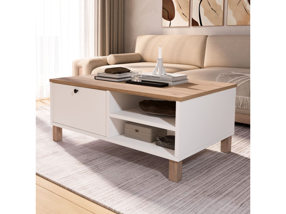"Nord" Wooden Coffee Table - 90 x 60 x 38 cm - White