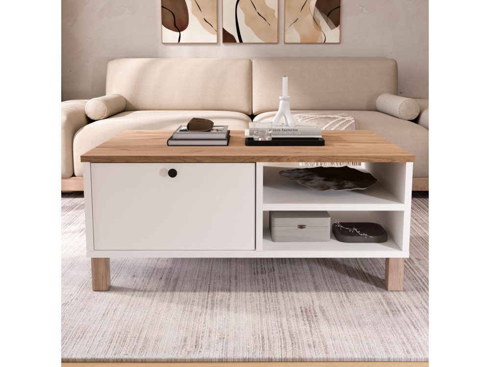"Nord" Wooden Coffee Table - 90 x 60 x 38 cm - White