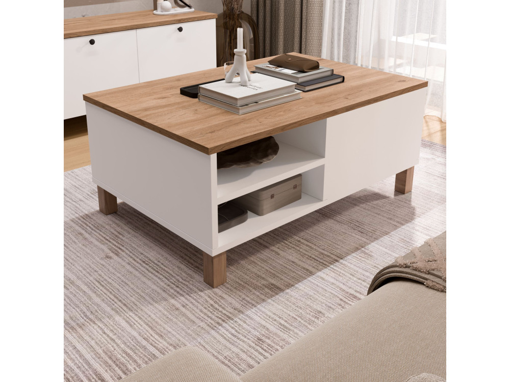 "Nord" Wooden Coffee Table - 90 x 60 x 38 cm - White