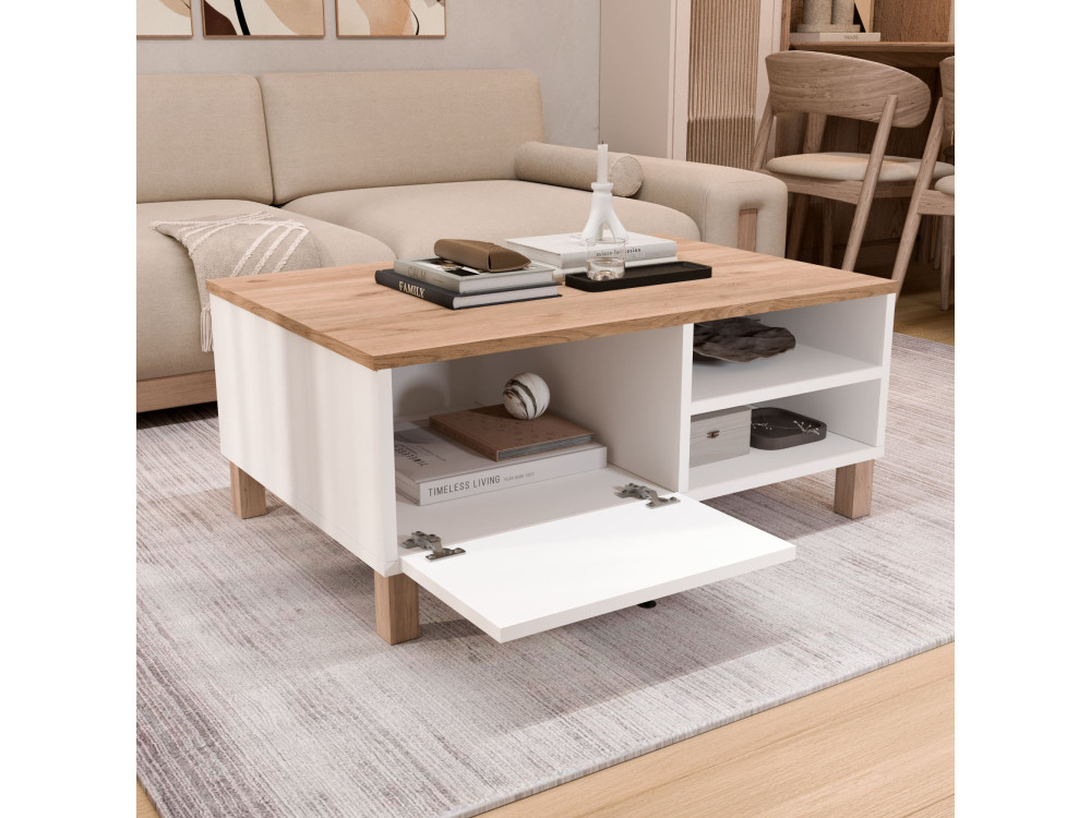 "Nord" Wooden Coffee Table - 90 x 60 x 38 cm - White