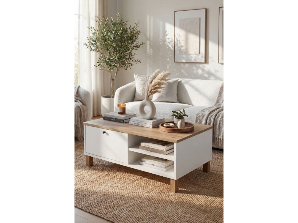 "Nord" Wooden Coffee Table - 90 x 60 x 38 cm - White