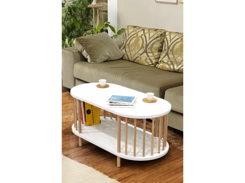 "Peka-0111" Wooden Coffee Table - 90 x 45 x 43 cm - White