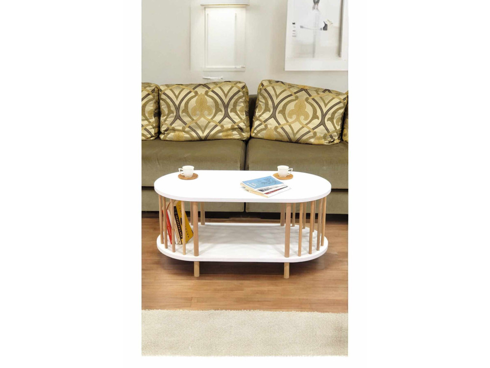 "Peka-0111" Wooden Coffee Table - 90 x 45 x 43 cm - White
