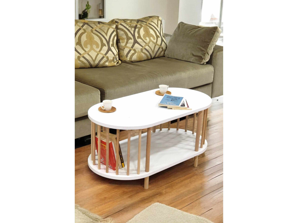 "Peka-0111" Wooden Coffee Table - 90 x 45 x 43 cm - White
