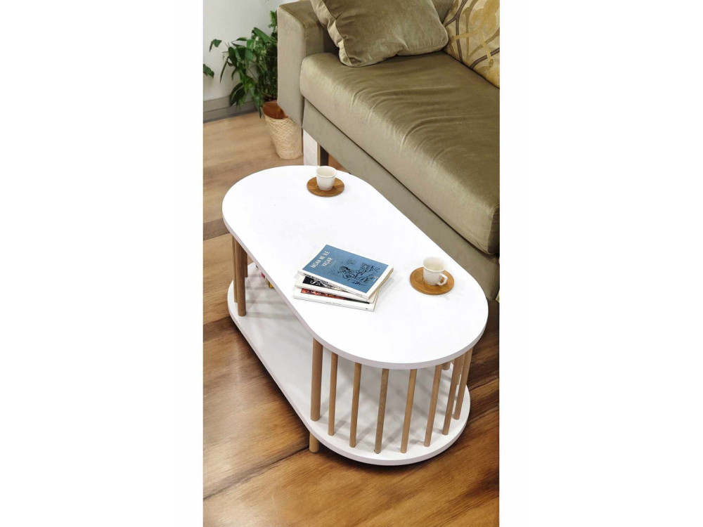 "Peka-0111" Wooden Coffee Table - 90 x 45 x 43 cm - White