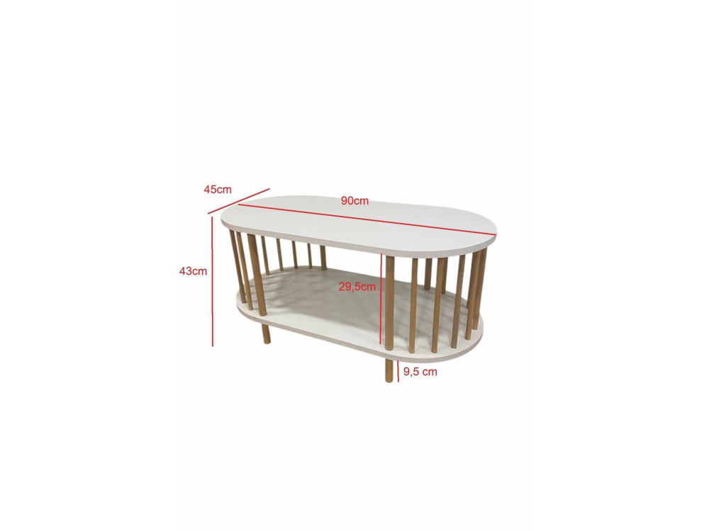 "Peka-0111" Wooden Coffee Table - 90 x 45 x 43 cm - White