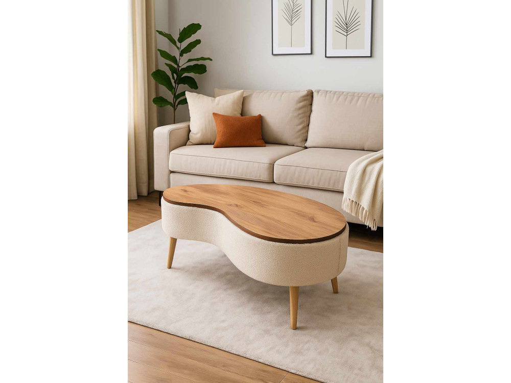 "Vera" Wooden Coffee Table - 98 x 50 x 45 cm - Beige