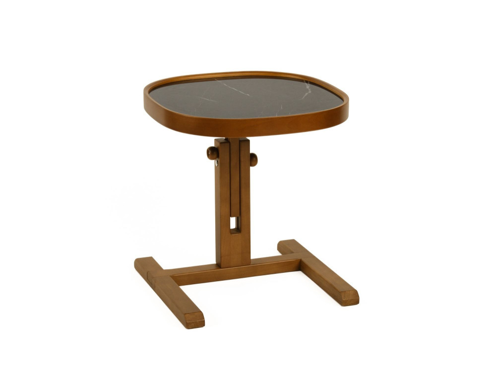 "Opus Kare 42" Wooden Side Table - 42 x 42 x 57 cm - Walnut / Black Marble