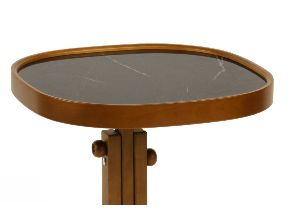"Opus Kare 42" Wooden Side Table - 42 x 42 x 57 cm - Walnut / Black Marble