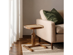 "Opus Kare 42" Wooden Side Table - 42 x 42 x 57 cm - Walnut / Travertine