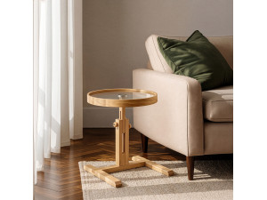 "Opus Yuvarlak 40" Wooden Side Table - 40 x 40 x 57 cm - Oak