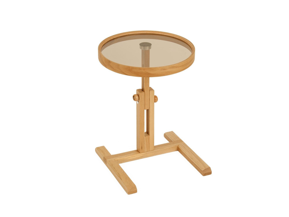 "Opus Yuvarlak 40" Wooden Side Table - 40 x 40 x 57 cm - Oak