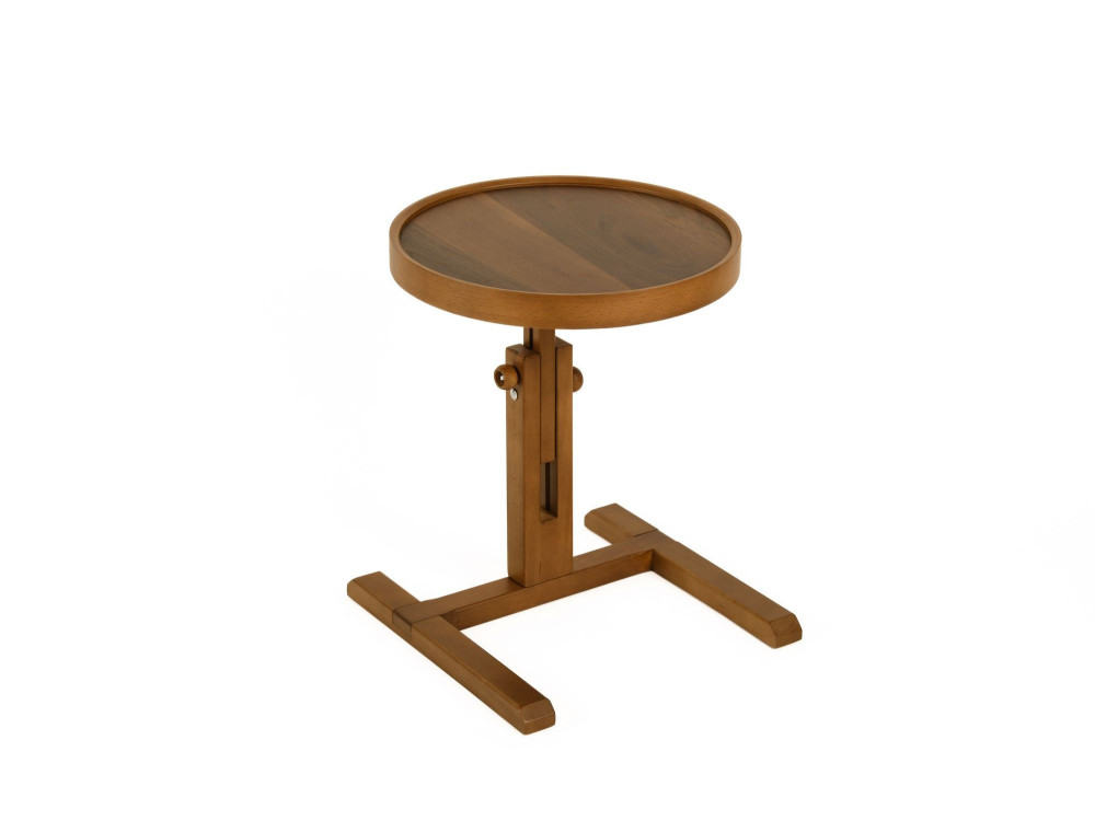 "Opus Yuvarlak 40" Wooden Side Table - 40 x 40 x 57 cm - Walnut