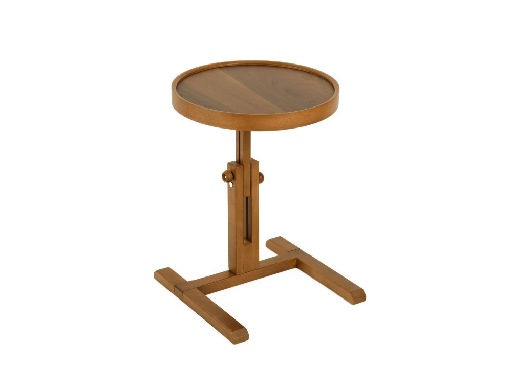 "Opus Yuvarlak 40" Wooden Side Table - 40 x 40 x 57 cm - Walnut