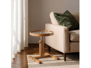 "Opus Yuvarlak 40" Wooden Side Table - 40 x 40 x 57 cm - Walnut