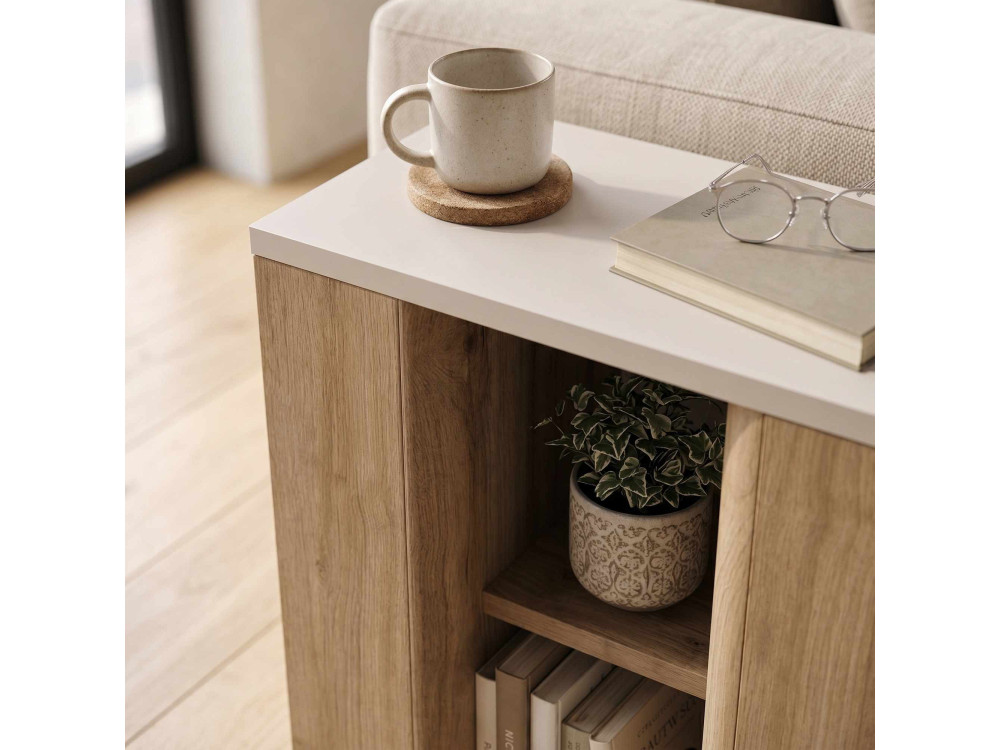 "VENTRO" Wooden Side Table - 45 x 25 x 51 cm - Natural / Stoneware