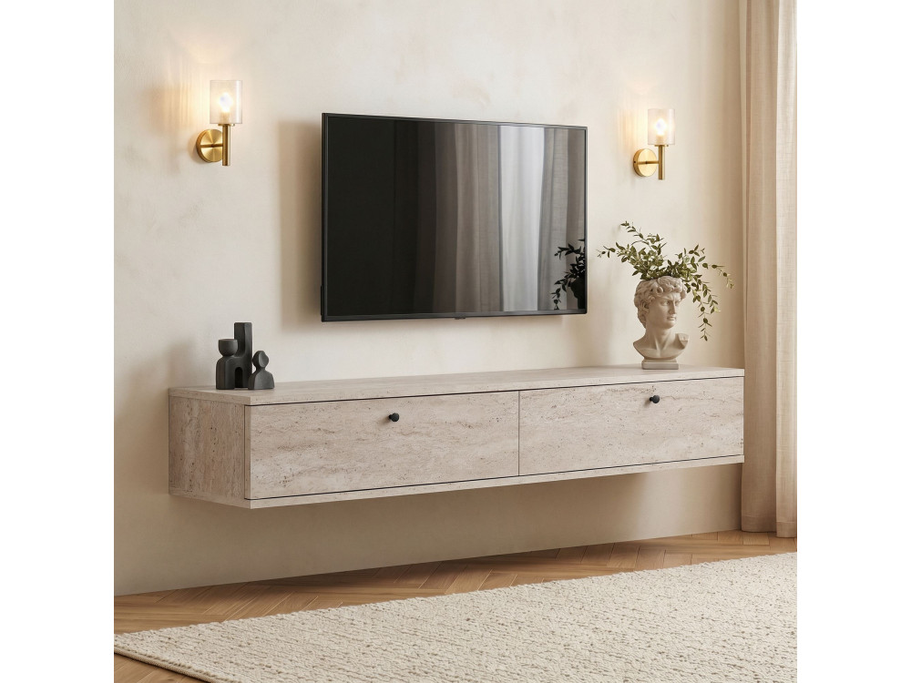 "Ligne 160" Wooden TV Stand - 160 x 25 x 25 cm - Travertine