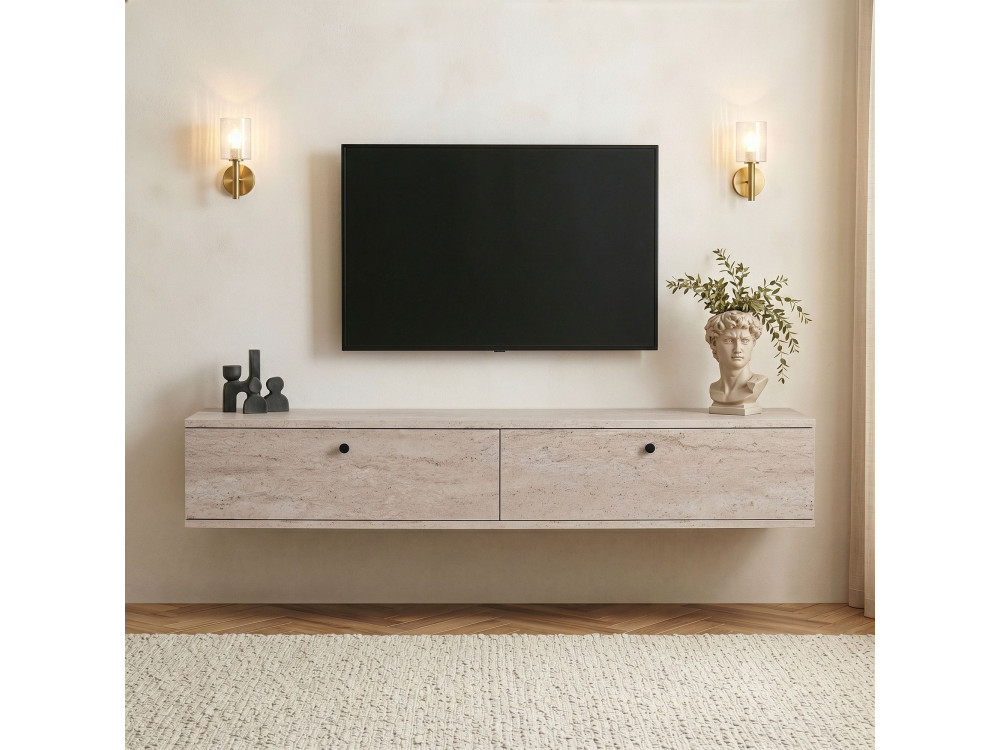 "Ligne 160" Wooden TV Stand - 160 x 25 x 25 cm - Travertine