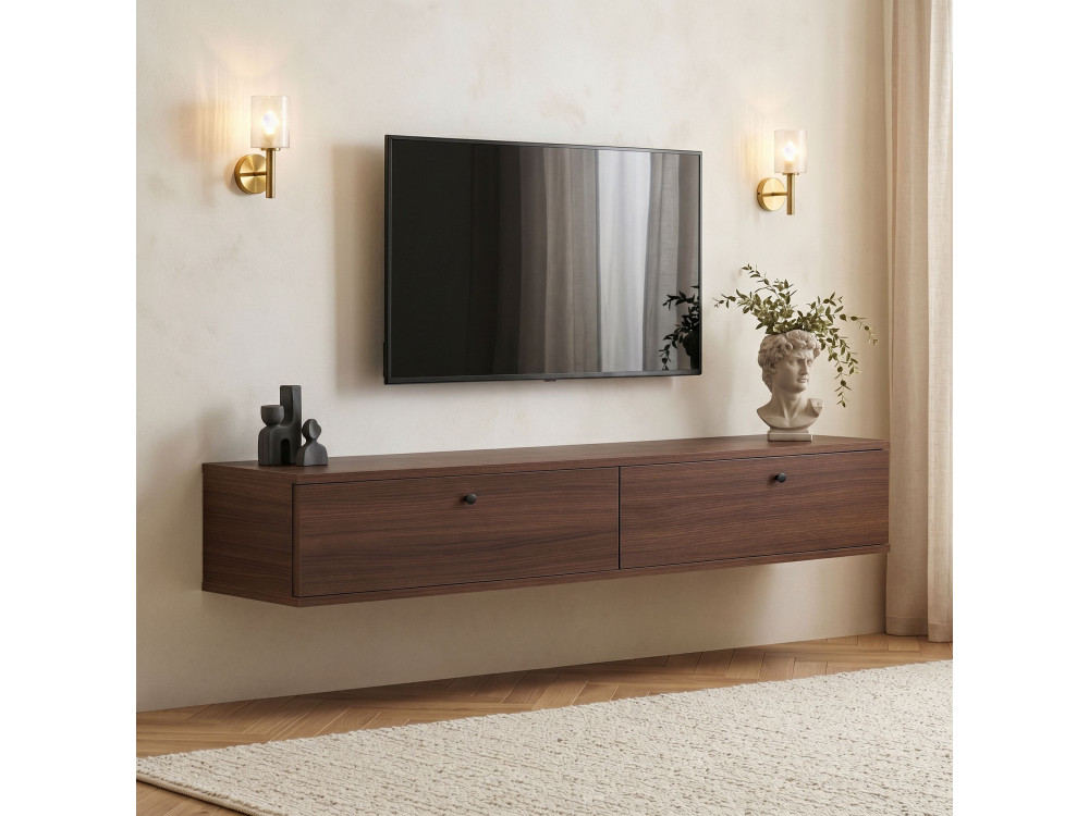 "Ligne 160" Wooden TV Stand - 160 x 25 x 25 cm - Walnut