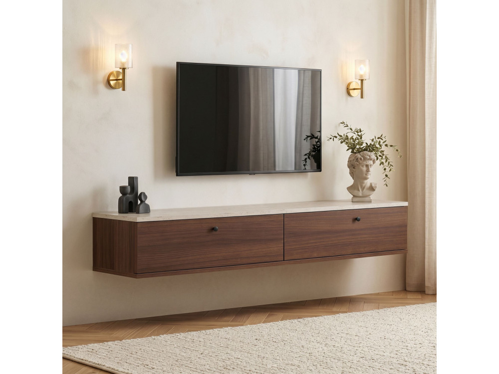 "Ligne 160" Wooden TV Stand - 160 x 25 x 25 cm - Brown