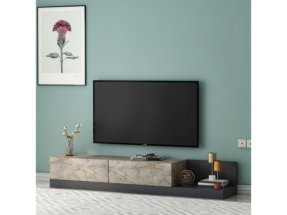 "Major" Wooden TV Stand - 180 x 37 x 30 cm - Anthracite