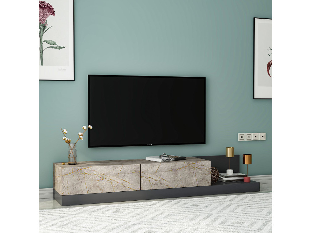 "Major" Wooden TV Stand - 180 x 37 x 30 cm - Anthracite