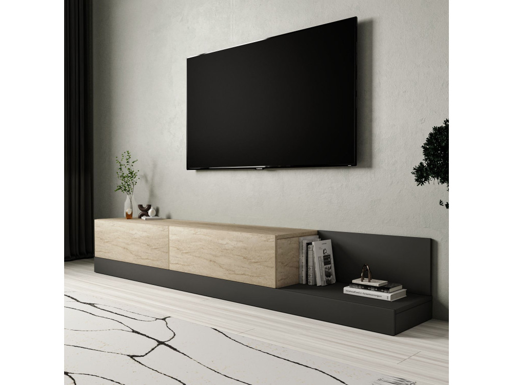 "Major" Wooden TV Stand - 180 x 37 x 30 cm - Beige