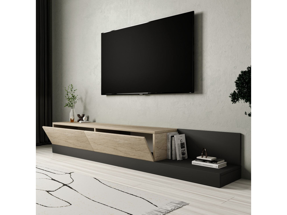 "Major" Wooden TV Stand - 180 x 37 x 30 cm - Beige
