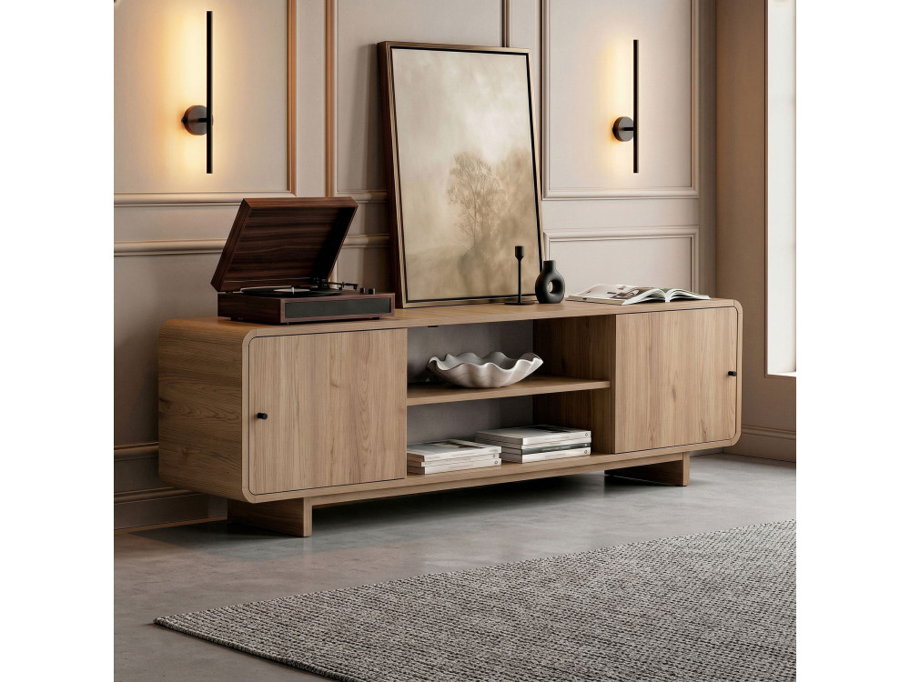 "Mirel" Wooden TV Stand - 180 x 34 x 52 cm - Oak